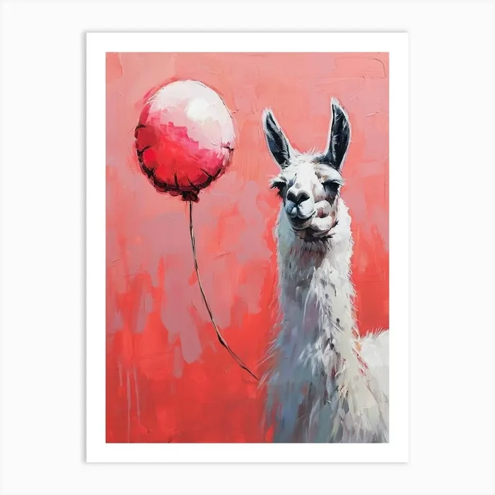 Cute Llama 1 With Balloon Art Print by Scribble Studio