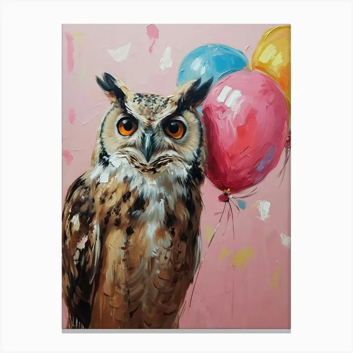 Cute Owl 2 With Balloon Canvas Print by Scribble Studio