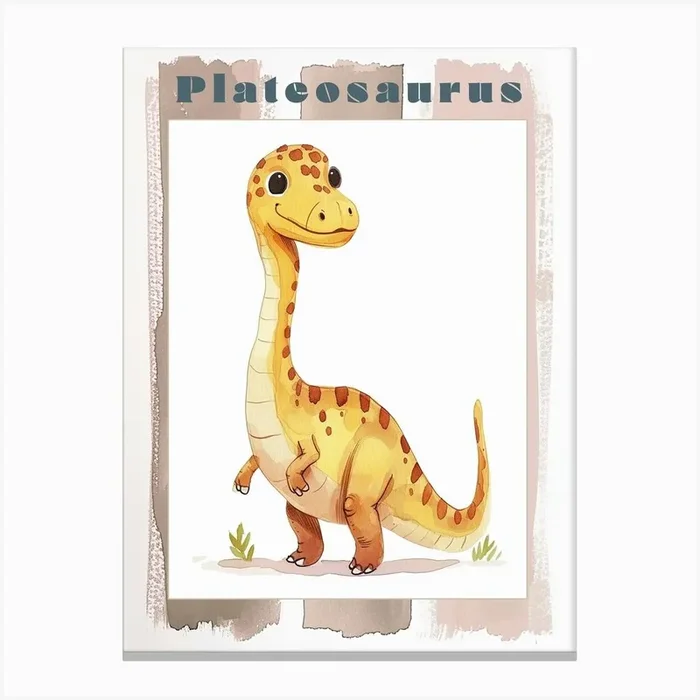 Cute Plateosaurus Dinosaur Watercolour Poster Canvas Print by Dino Delights