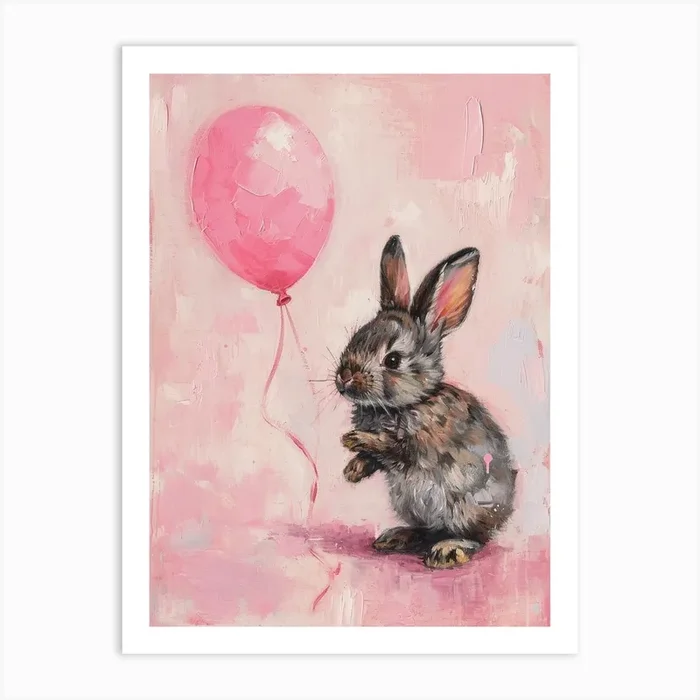 Cute Rabbit 10 With Balloon Art Print by Scribble Studio