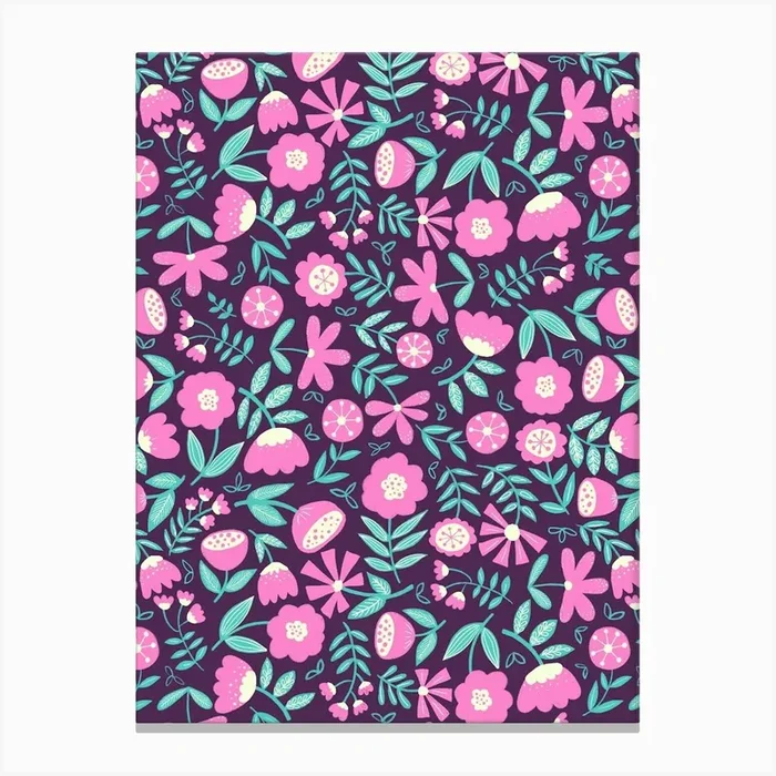 Cute Soft Scattered Scandi Florals Plum Purple, Pink, Mint Green Canvas Print by Sandra Hutter Designs
