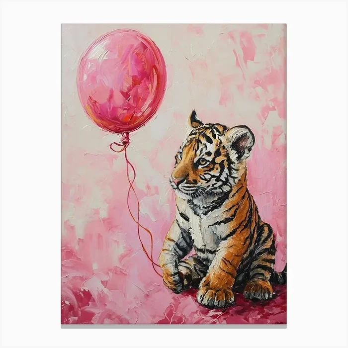 Cute Tiger 4 With Balloon Canvas Print by Scribble Studio