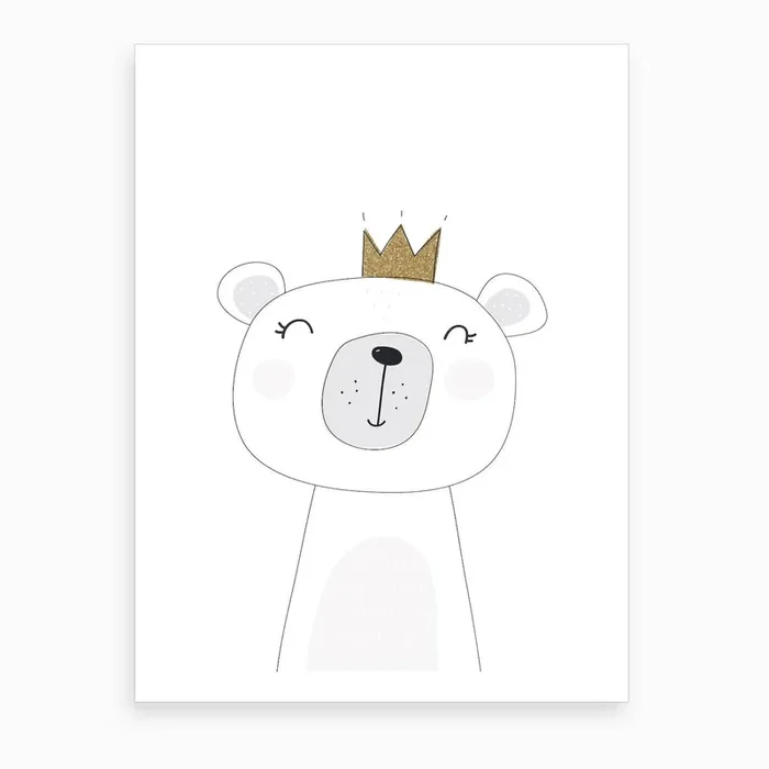 Cute White Bear With Crown Art Print by Nestory UK