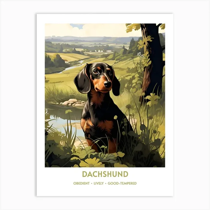 Dachshund (Dog Breed – Travel Poster Style} 1 Art Print by Lozzerly