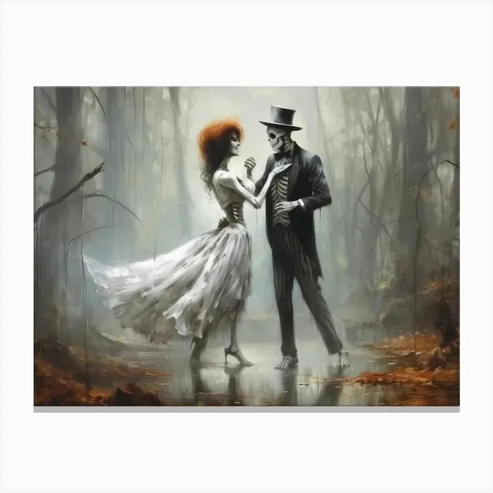 Dancing Skeletons Spooky Painting Canvas Print by Banevici