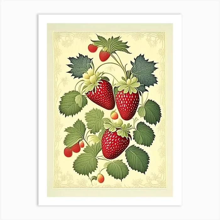 Day Neutral Strawberries, Plant, Vintage Botanical Art PrintBF by Berry Fine Prints