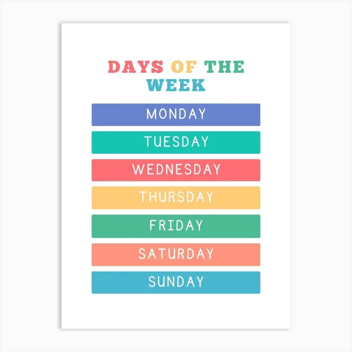 Days Of The Week Nursery Art Print by Little Big Rainbow