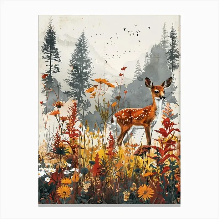 Deer In The Meadow Canvas Print by Artsy Bessy