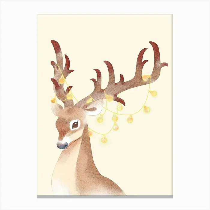 Deer With Christmas Lights Canvas Print by Dreamer