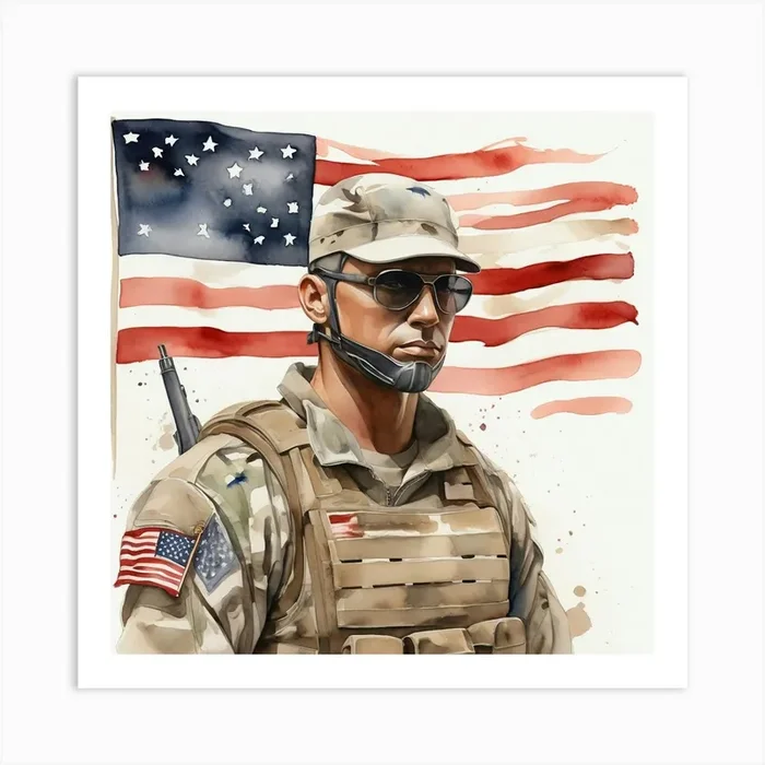 Default Create A Simple Watercolor Of A Soldier With America F 0 Art Print by ontoseno