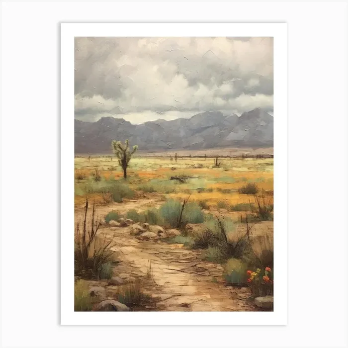 Desert Oil Painting Southwestern Art Print Vintage Wall Art Art Print by Banevici