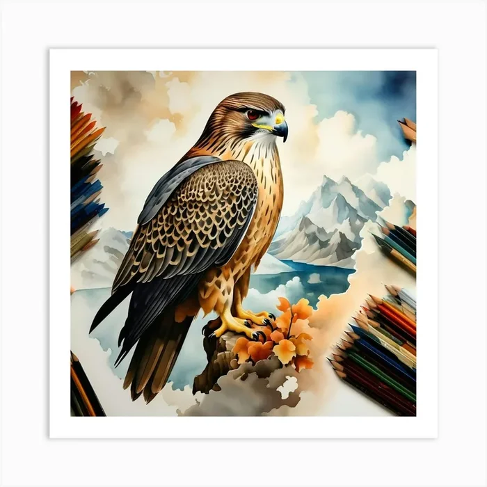 Design Of A Falcon In The Sky Watercolor Trending On Artstation Sharp Focus Studio Photo Intric 1 Art PrintDU by Design Unity