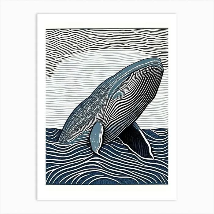Detailed Whale Linocut Art Print by Energy of the Sea