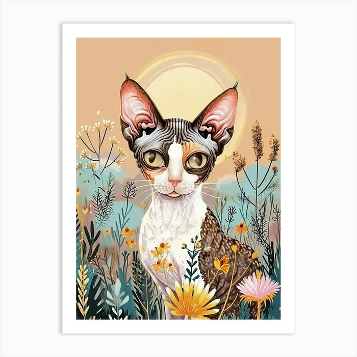 Devon Rex Cat Storybook Illustration 1 Art Print by Woof and Whiskers