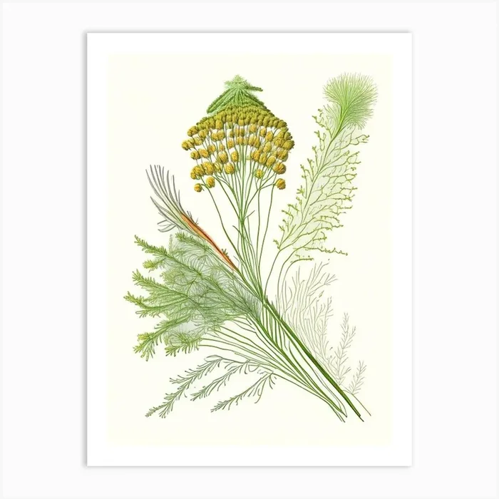 Dill Spices And Herbs Pencil Illustration 2 Art PrintHH by Herbaceous Hues