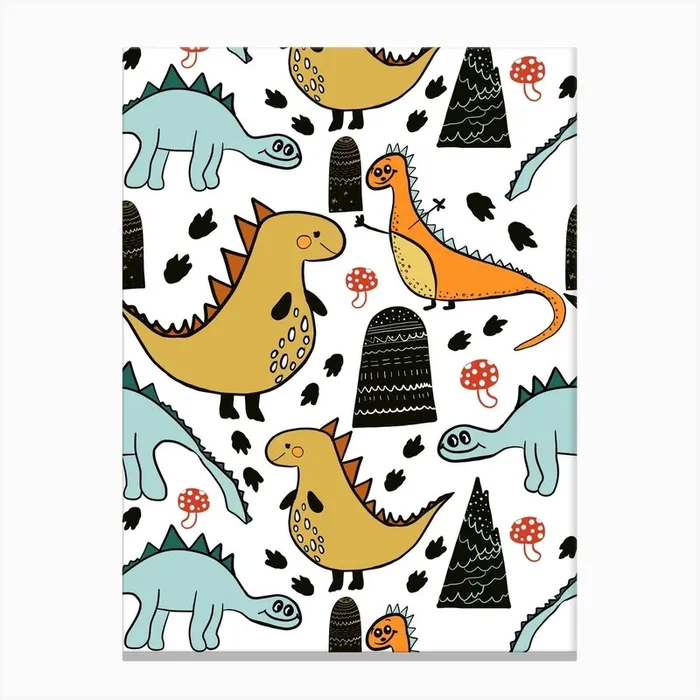 Dinosaurs And Mountains Canvas Print by Gulsen Gunel