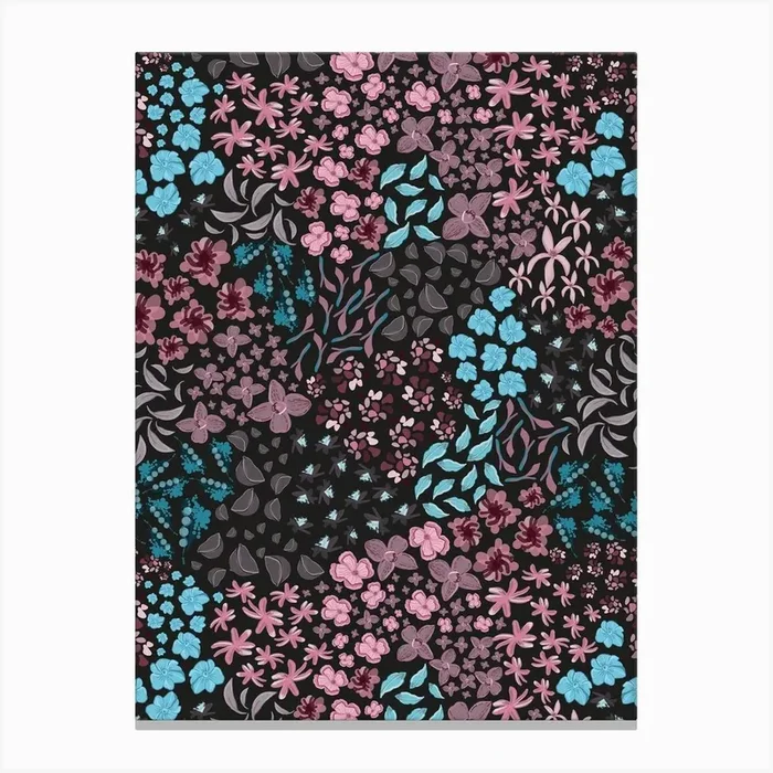 Ditsy Flowers Black Canvas Print by Gulsen Gunel