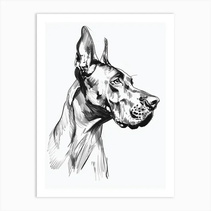 Doberman Dog Charcoal Line 1 Art Print by Woof and Whiskers