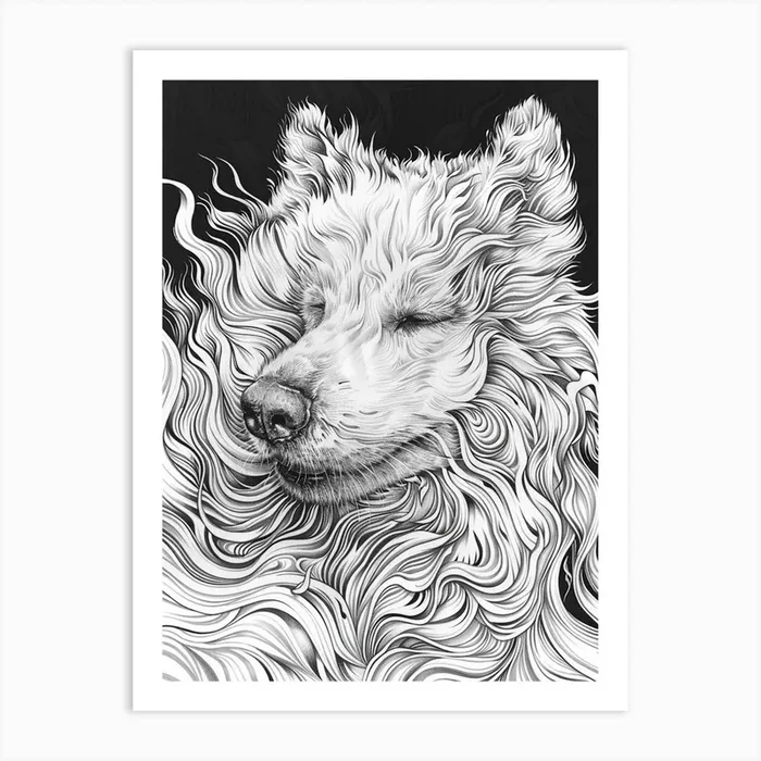 Dog In The Wind Line Sketch 1 Art Print by Woof and Whiskers