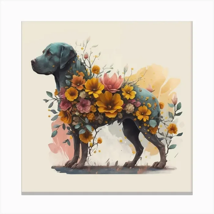 Dog With Flowers Canvas Print by alien designer