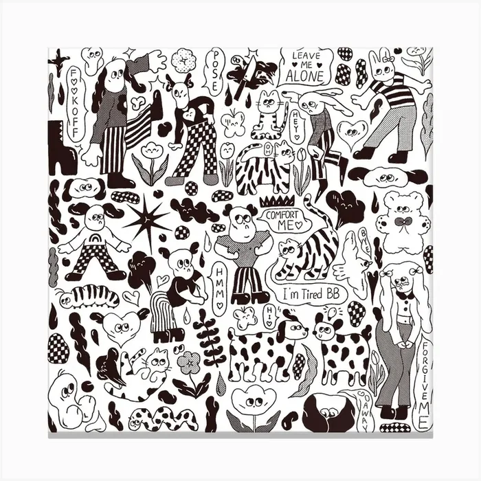 Doodle Black And White Square Canvas Print by Matu Illustration