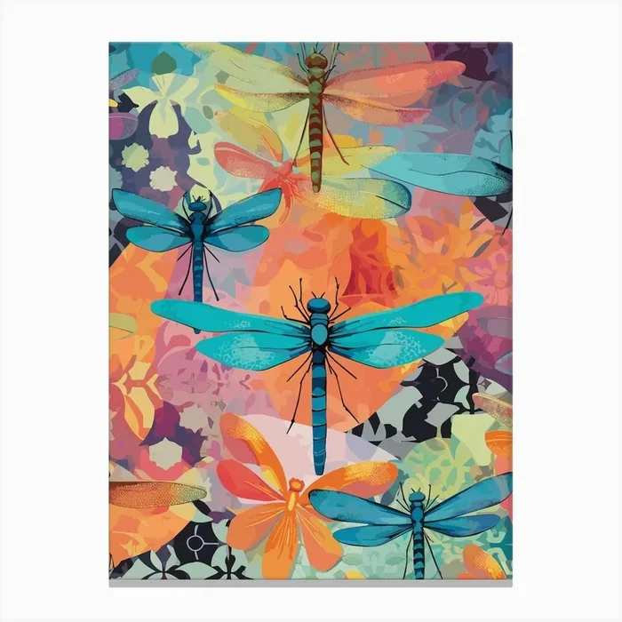 Dragonfly Collage Bright Colours 9 Canvas Print by Dragonfly Dreams