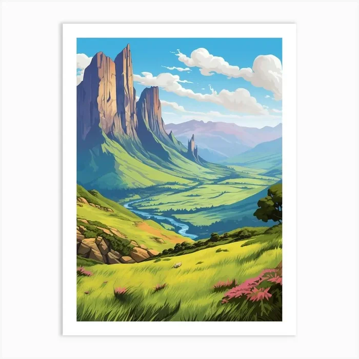 Drakensberg Mountain Range Cartoon 2 Art Print by PixelPerfect