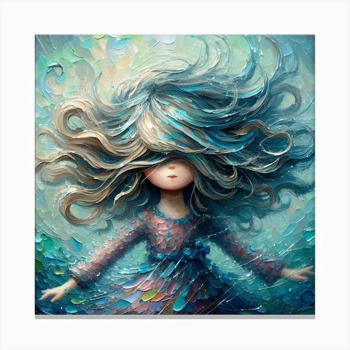 Dreamy Rainstorm Mystery Girl 2 Oil Painting Canvas Print by Little Big Rainbow