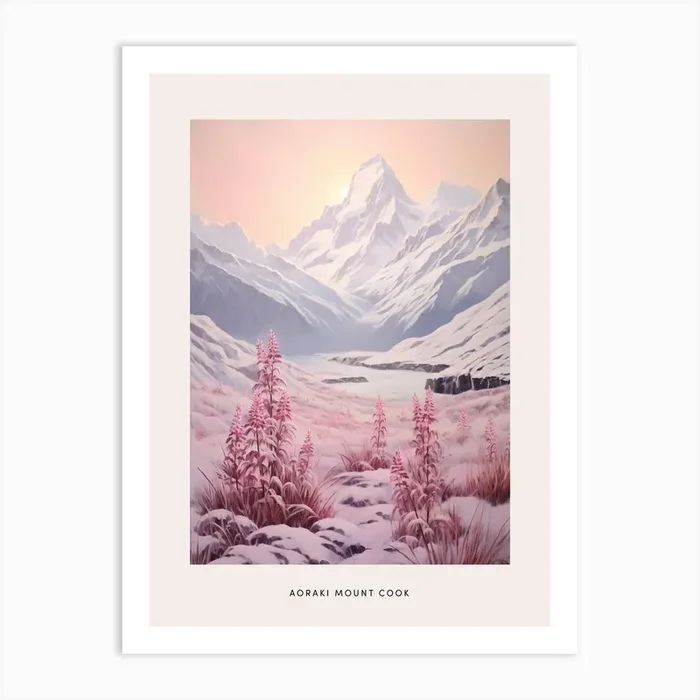 Dreamy Winter National Park Poster Aoraki Mount Cook National Park New Zealand 2 Art Print by Bon Hiver Prints