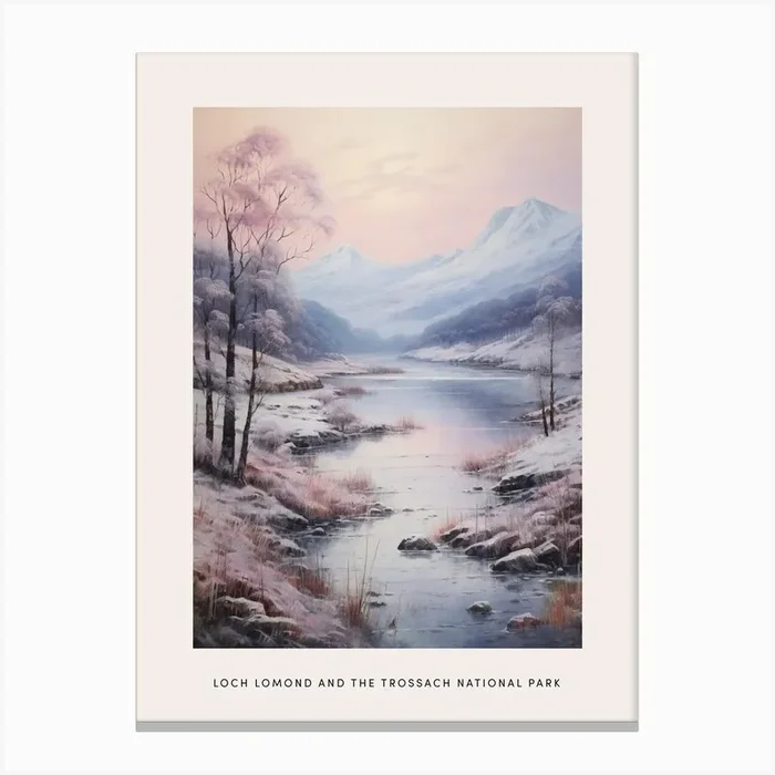 Dreamy Winter National Park Poster Loch Lomond And The Trossach National Park Scotland 4 Canvas Print by Bon Hiver Prints