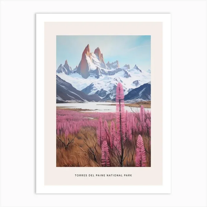 Dreamy Winter National Park Poster Torres Del Paine National Park Argentina 4 Art Print by Bon Hiver Prints