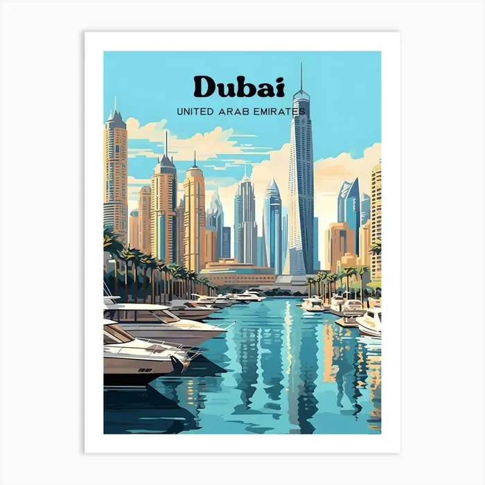 Dubai United Arab Emirates Skyscraper Skyline Travel Illustration Art Print by Wanderscape Travel Art