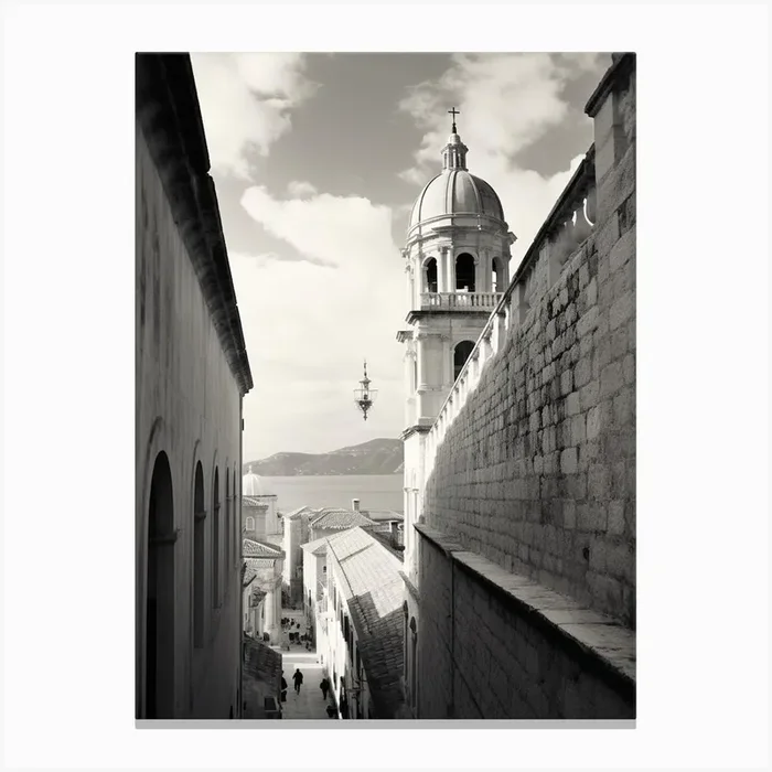 Dubrovnik, Croatia, Black And White Old Photo 2 Canvas Print by Monochrome Vistas