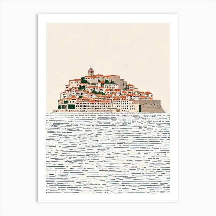 Dubrovnik Old Town Croatia Boho Landmark Illustration Art Print by Landmark Prints