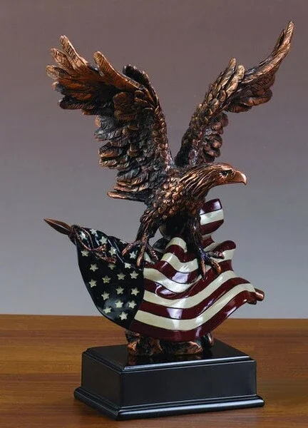 Eagle With American Flag Sculpture 10 ” H