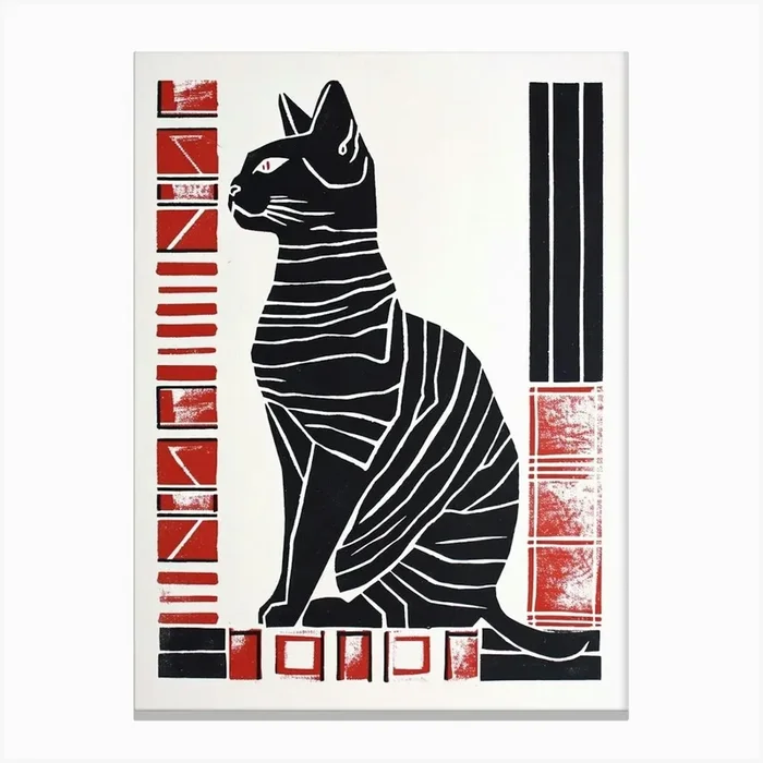 Egyptian Mau Cat Linocut Blockprint 7 Canvas Print by Woof and Whiskers