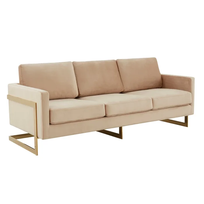 Elton Mid-Century Velvet Sofa – Gold Frame