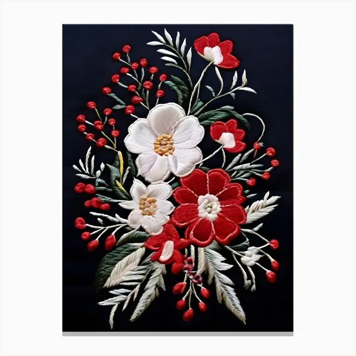 Embroidered Flowers 2 Canvas Print by Art shop