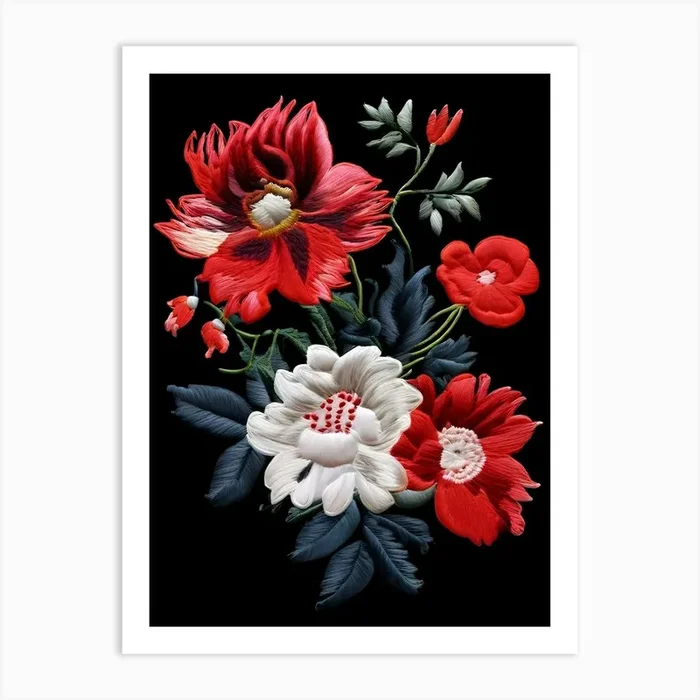 Embroidered Flowers Art Print by Art shop