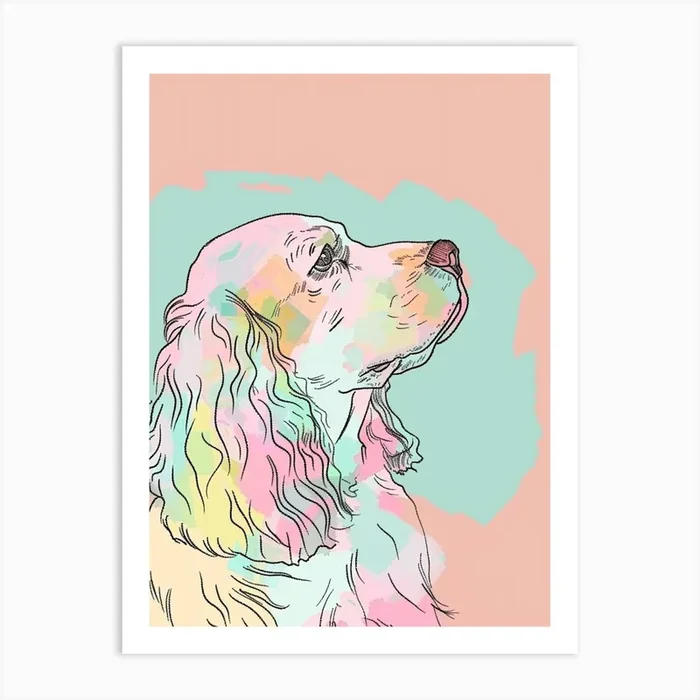 English Cocker Spaniel Dog Pastel Line Illustration 2 Art Print by Woof and Whiskers