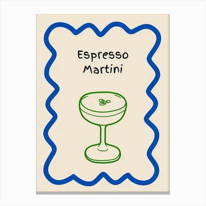 Espresso Martini Doodle Poster Blue & Green Canvas Print by Artful Appetite