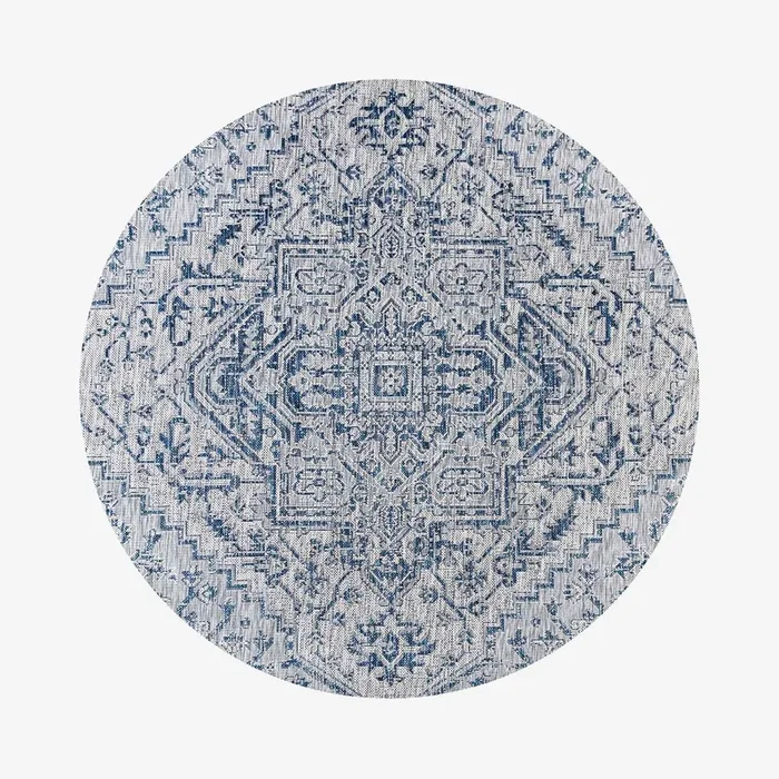 Estrella Textured Weave Indoor / Outdoor Round Area Rug – Navy / Gray by JONATHAN Y