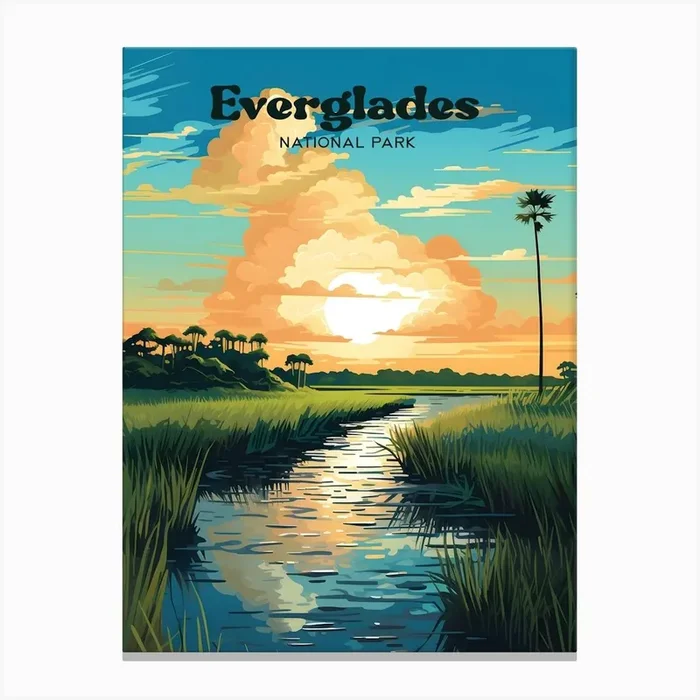 Everglades National Park Florida Marsh Travel Illustration Canvas Print by Wanderscape Travel Art