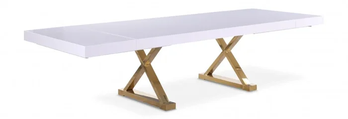 Excel 84 ” – 123.5 ” Lacquer Finish Top And Stainless Steel Base 2 Leaf Extendable Dining Table