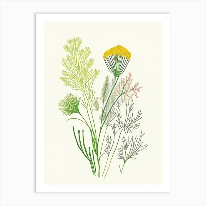 Fennel Seeds Spices And Herbs Minimal Line Drawing 10 Art PrintHH by Herbaceous Hues