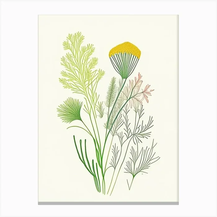 Fennel Seeds Spices And Herbs Minimal Line Drawing 10 Canvas PrintHH by Herbaceous Hues