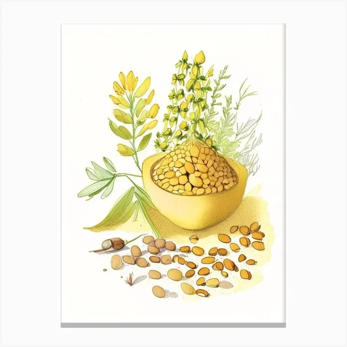 Fenugreek Seed Spices And Herbs Pencil Illustration 3 Canvas PrintHH by Herbaceous Hues