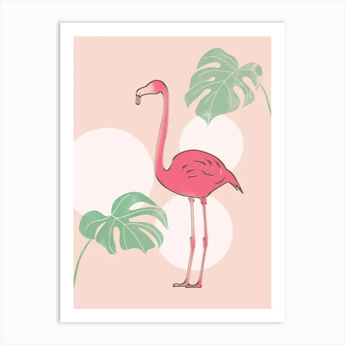 Flamingo And Monstera Art Print by Duvoko Design