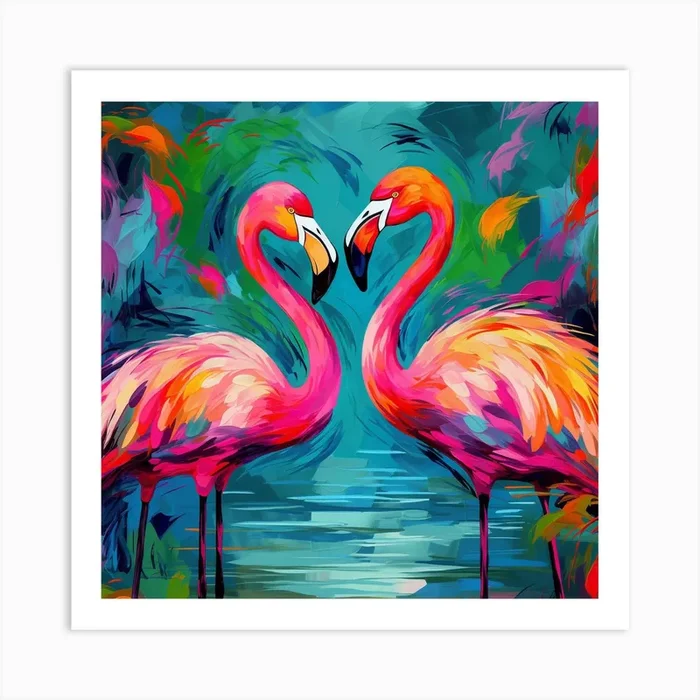 Flamingos In Love 4 Art Print by Bella Luna