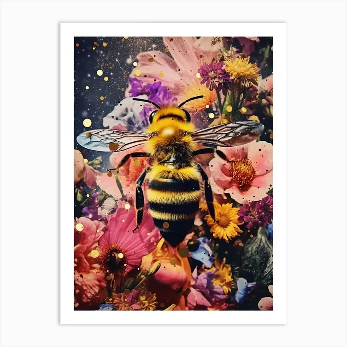 Floral Retro Bee Collage 2 Art Print by PopArt Pals